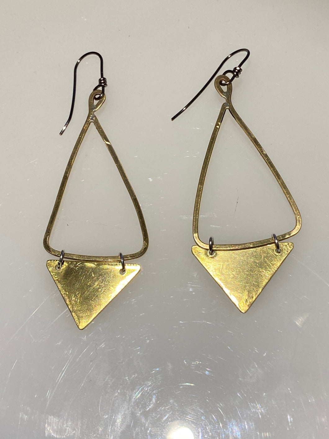 Brass Triangle Dangle Earrings