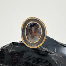 Load image into Gallery viewer, Dark Cognac Sapphire Ring with Double Gold Accent, made in Bend Oregon by Junk to Jems
