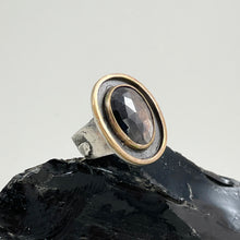 Load image into Gallery viewer, Dark Cognac Sapphire Ring with Double Gold Accent, made in Bend Oregon by Junk to Jems
