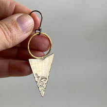 Load image into Gallery viewer, Brass Hoop &amp; Arrowhead Earrings made in Bend Oregon by Junk to Jems
