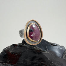 Load image into Gallery viewer, Ruby Sapphire Ring with Double Gold Accent, made in Bend Oregon by Junk to Jems
