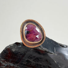 Load image into Gallery viewer, Ruby Sapphire Ring with Double Gold Accent, made in Bend Oregon by Junk to Jems
