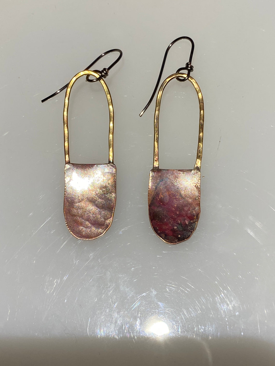 Copper and Brass Basket Earrings-long handle