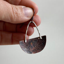 Load image into Gallery viewer, Silver &amp; Copper Half Moon Basket Earrings made in Bend Oregon by Junk to Jems
