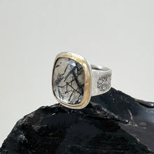 Load image into Gallery viewer,  Tourmalinated Quartz Ring with Gold Bezel, made in Bend Oregon by Junk to Jems
