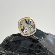 Load image into Gallery viewer, Tourmalinated Quartz Ring with Gold Bezel
