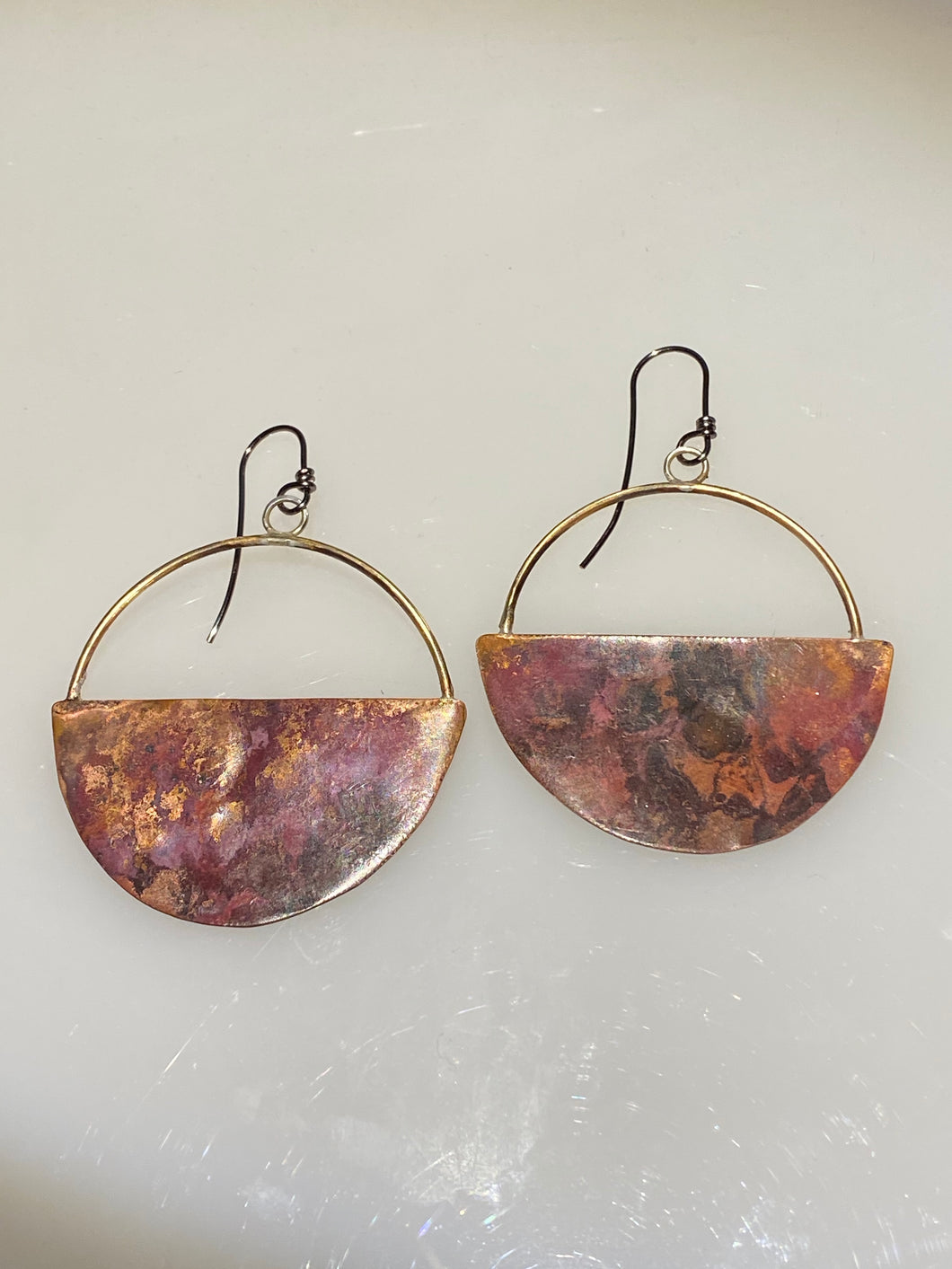 Copper and Brass Half Moon Earrings