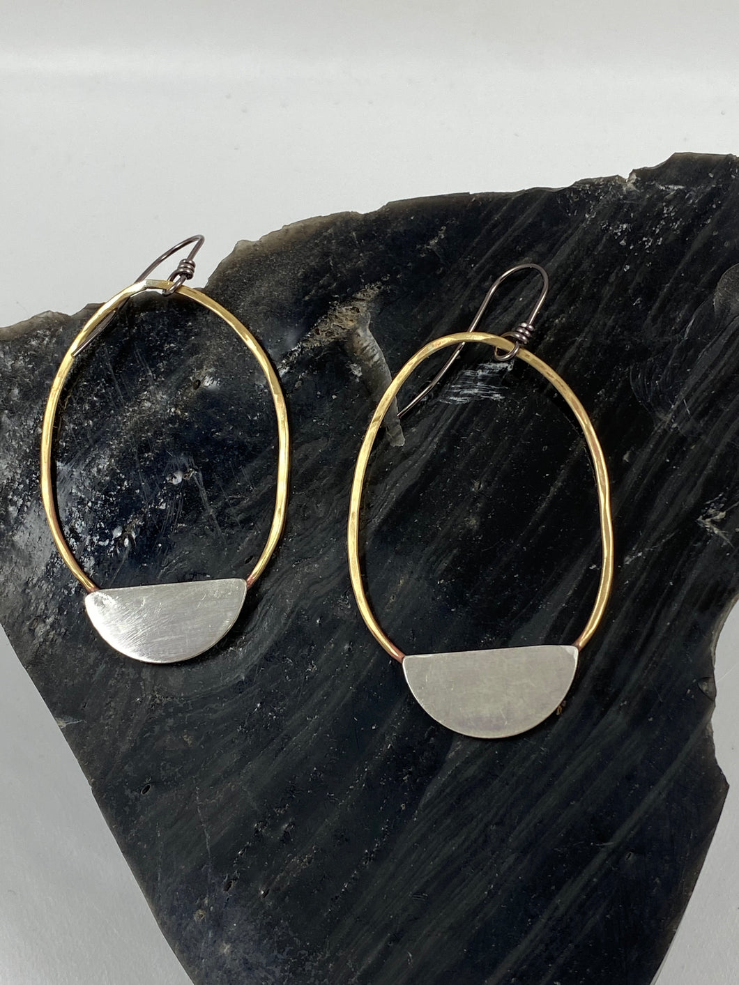 Silver Half-moon and Brass Dangle Earrings
