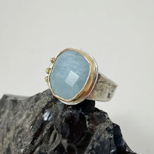 Load image into Gallery viewer, Aquamarine Ring Adorned with Gold Dots made in Bend Oregon by Junk to Jems
