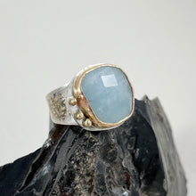 Load image into Gallery viewer, Aquamarine Ring Adorned with Gold Dots made in Bend Oregon by Junk to Jems
