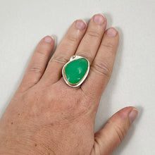 Load image into Gallery viewer, Chrysoprase Ring with Gold Bezel, made in Bend Oregon by Junk to Jems

