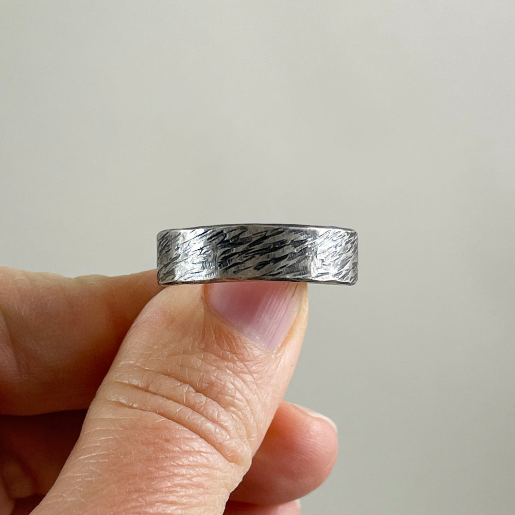 Native American Made Hand Stamped Sterling Silver Wide Men's Band Ring -  Gold Bear Trading Company