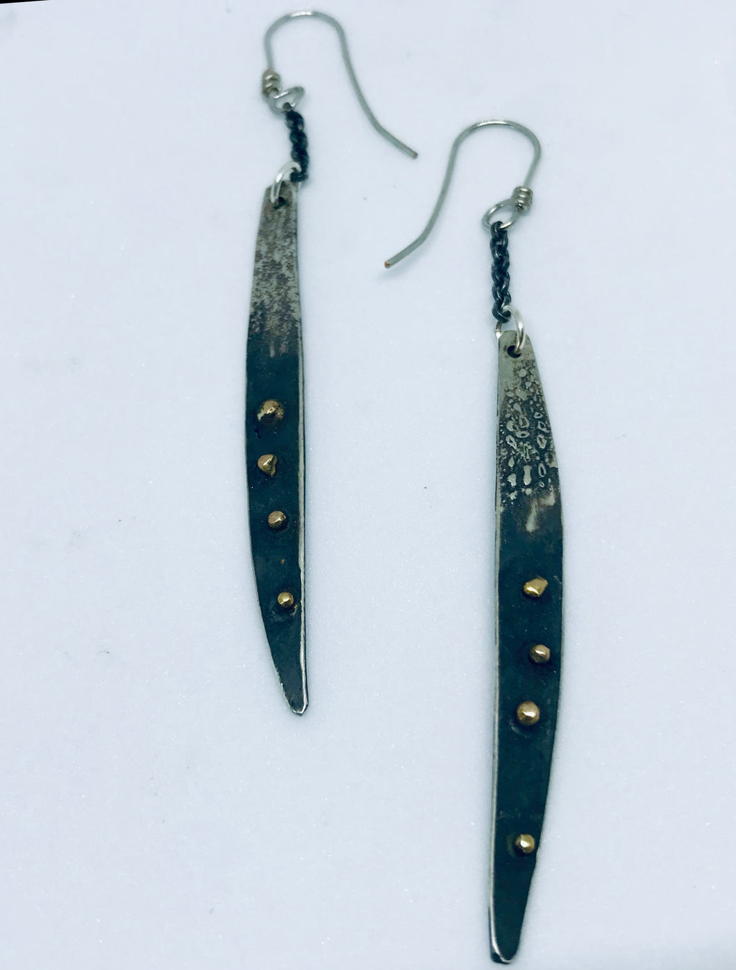 Sterling Silver Dangle Earrings with Gold Dots