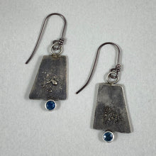 Load image into Gallery viewer, Blue Montana Sapphire and Silver Trapezoid Earrings made in Bend Oregon by Junk to Jems

