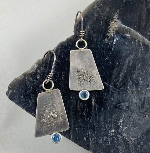 Blue Montana Sapphire and Silver Trapezoid Earrings made in Bend Oregon by Junk to Jems