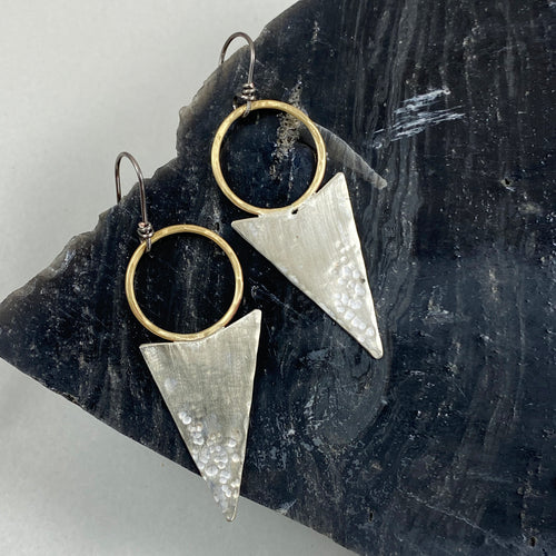 Brass Hoop & Arrowhead Earrings made in Bend Oregon by Junk to Jems