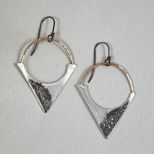 Load image into Gallery viewer, Silver &amp; Brass Circle Triangle Textured Earrings made in Bend Oregon by Junk to Jems
