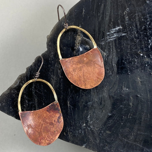 Copper & Brass Short Handle Basket Earrings made in Bend Oregon by Junk to Jems