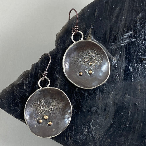 Handmade New Moon earrings, made in Bend Oregon by Junk to Jems