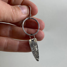 Load image into Gallery viewer, Silver Hoop Textured Arrowhead Dangle Earrings made in Bend Oregon by Junk to Jems
