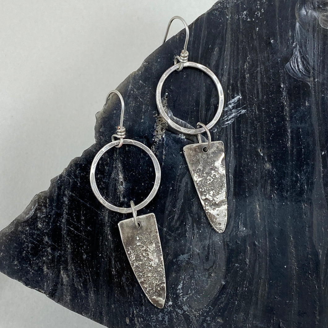 Silver Hoop Textured Arrowhead Dangle Earrings made in Bend Oregon by Junk to Jems