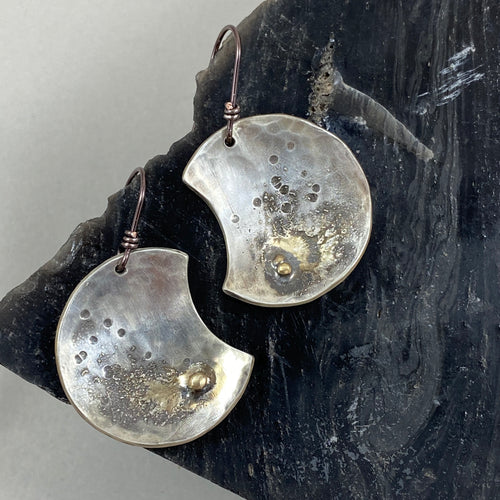 Wax Wane Moon Earrings made in Bend Oregon by Junk to Jems