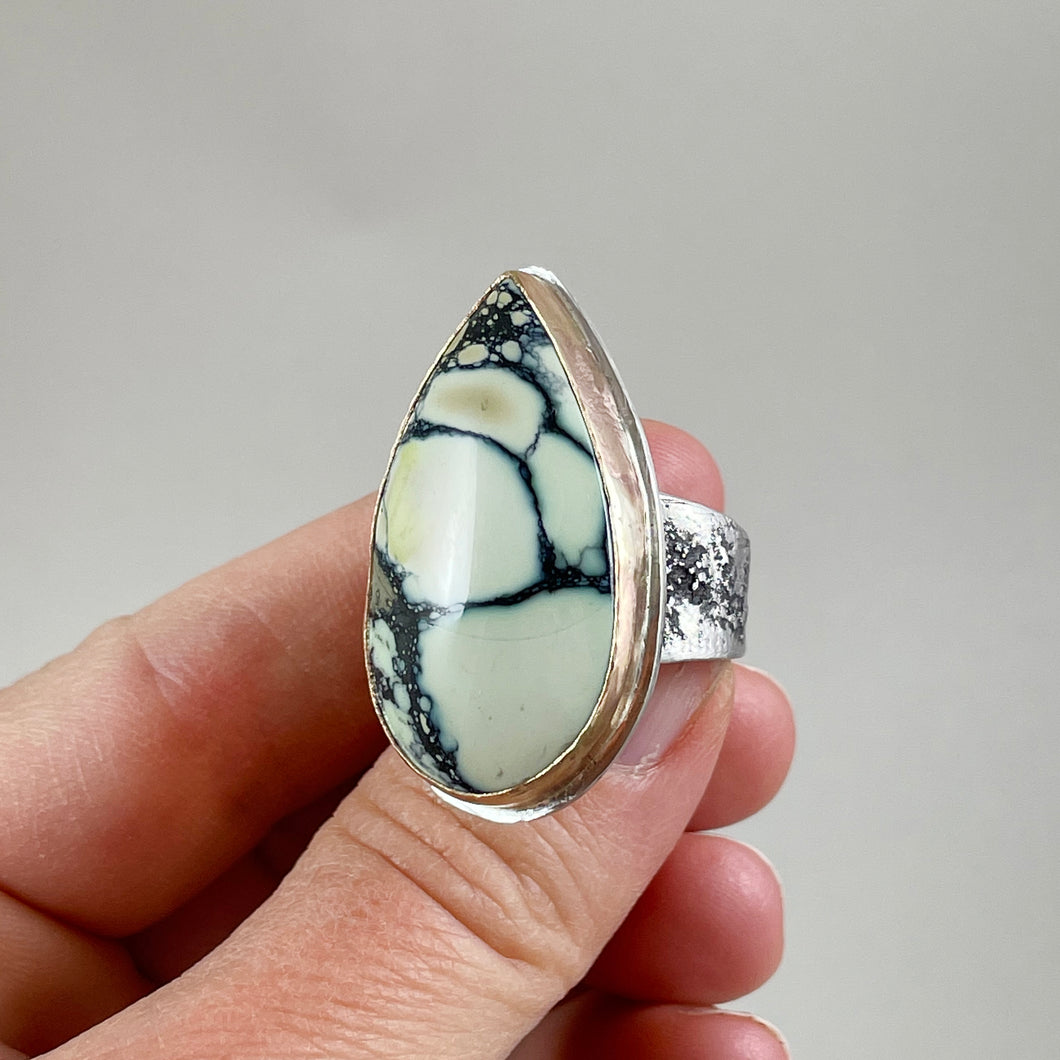 New Lander Variscite Ring with Gold Bezel, made in Bend Oregon by Junk to Jems