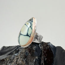 Load image into Gallery viewer, New Lander Variscite Ring with Gold Bezel, made in Bend Oregon by Junk to Jems
