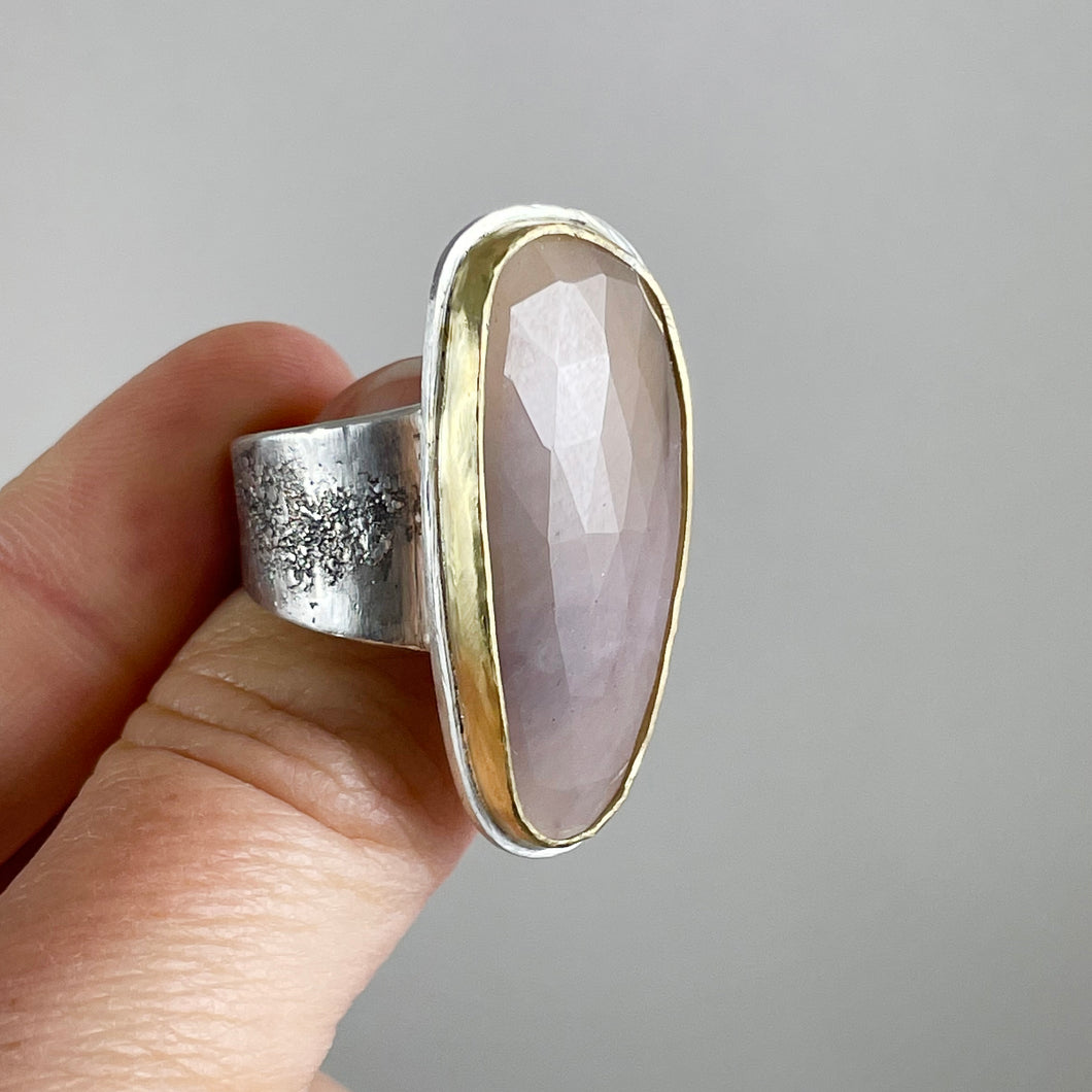 Pink Sapphire and 18k Gold Bezel Ring, made in Bend Oregon by Junk to Jems