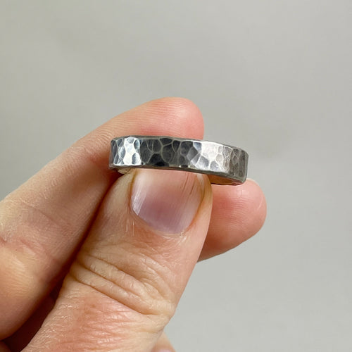 Thick Hammered Sterling Silver Ring - Mens / Unisex, made in Bend Oregon by Junk to Jems
