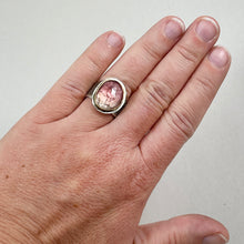 Load image into Gallery viewer, Tourmaline Ring with Gold Bezel and sterling silver textured band, made in Bend Oregon by Junk to Jems.
